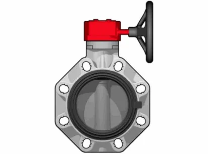 Дисковый затвор промышленного применения FKOMRM с редуктором (уплотнение EPDM) PP-H d225 (DN200)